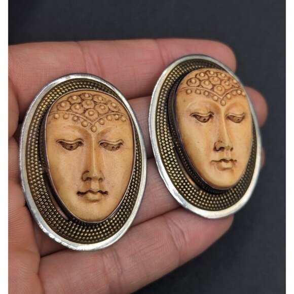 Tabra Guan Yin Buddha Goddess Resin Face Sterling Silver Earrings Pendant Set - Picture 13 of 16